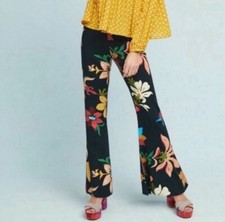 Farm Rio Pants Womens XS Retro-Calla Flared H-Rise Floral Print . Side Zip.
