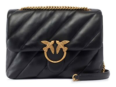 PINKO Love Puff Big CL Sheep Nappa L Umhängetasche Black - Antique Gold Neu
