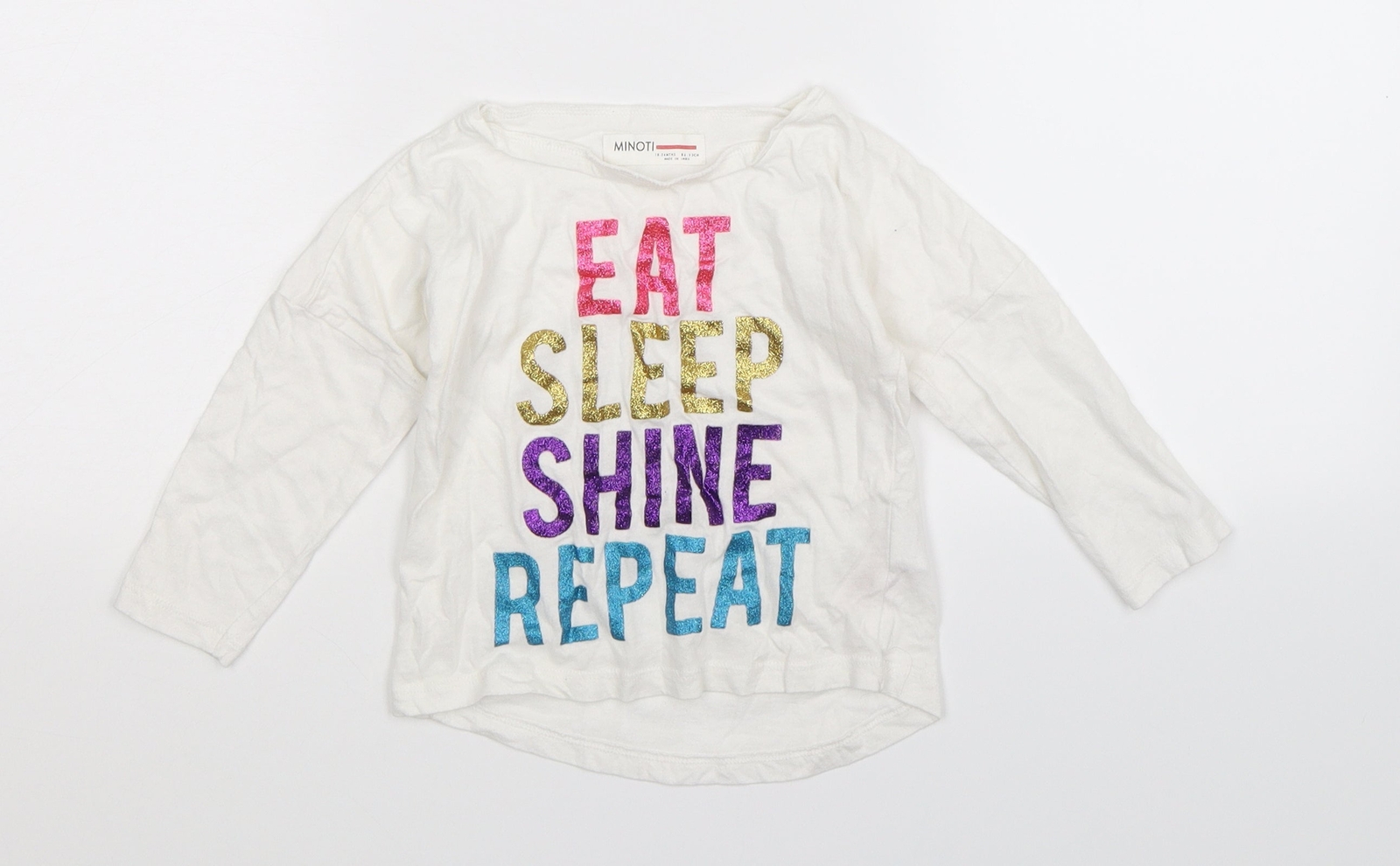 Minoti Girls White Cotton Blend T-Shirt Size 18-24 Months Pullover