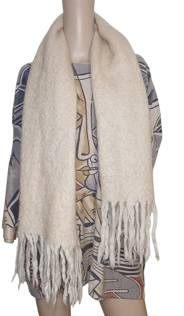 Vtg Unisex St Albans Mohair Ivory Cream Fringe Large Scarf Wrap Australia Warm View 3