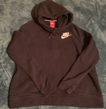 Preown Nike Hoodie Sweatshirt Womens Large Black Funnel Neck Pullover
