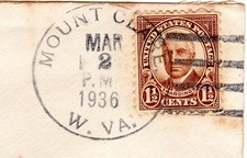 Sc#684 Mount Clare W.VA 4 bar hand stamp Mar 2 1936 to Mr & Mrs John Miller