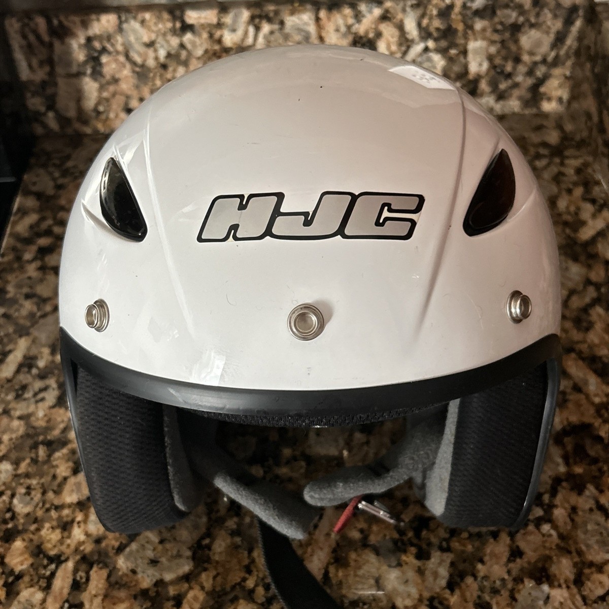 blue and white vintage motorcycle helmets GT Gran Turismo White  70s Helmets Full Face Helmet