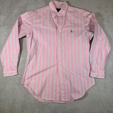 Ralph Lauren Classic Fit Mens 15.5 32/33 Pink Green Striped Oxford Shirt Cotton