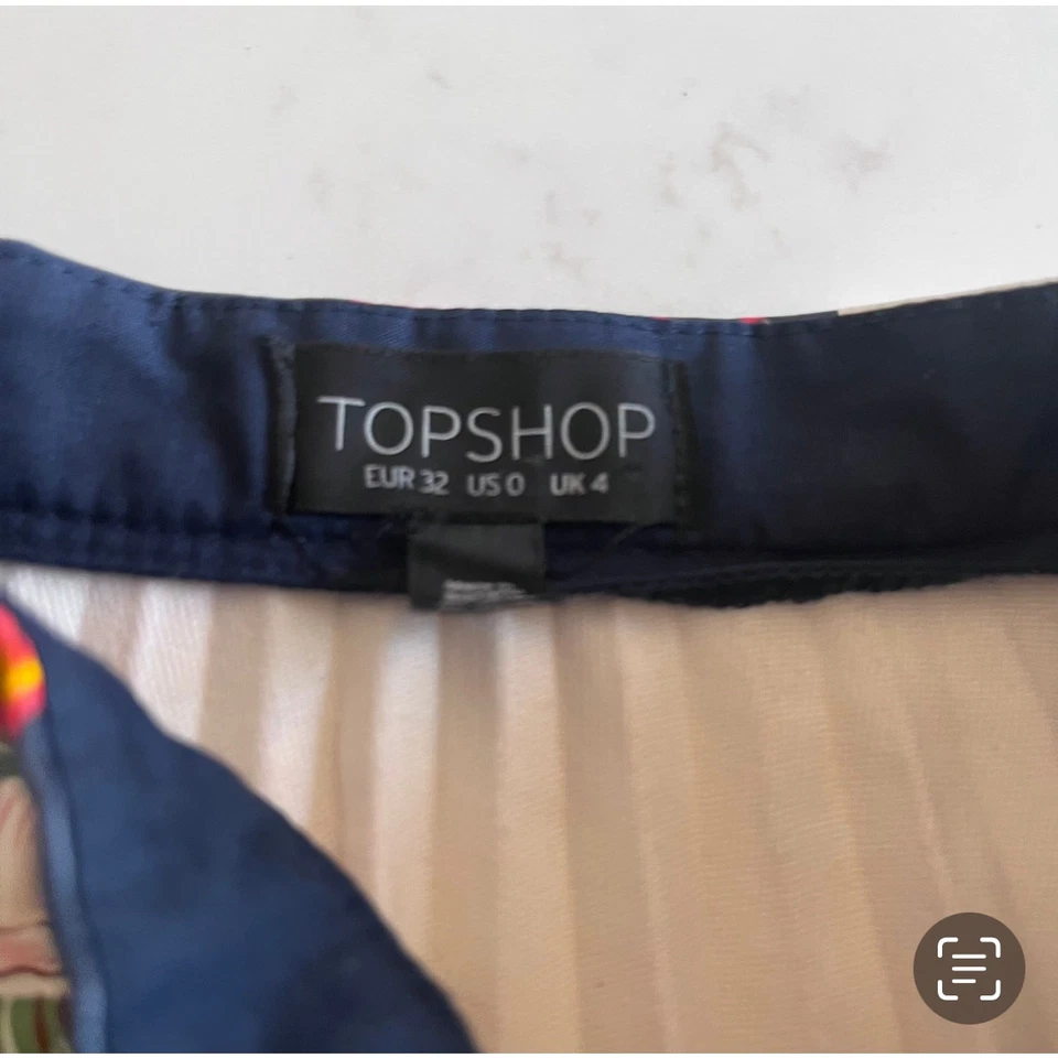 Topshop Falda Midi Floral Plisada Cuero Sintético Azul Marino Talla 0 Foto 2 de 4