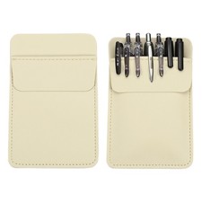2 Pack Leather Pocket Protector, MultiPurpose Pen Pocket Holds 7 Pens, Beige