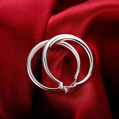925 Sterling Silber 33 mm großer Kreis runde Creolen Damen Statement Schmuck