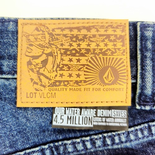 Volcom Jeans Mens 28-30×31 Blue Solver Straight Dark Wash Mid Rise Zip Skate New - Picture 8 of 17
