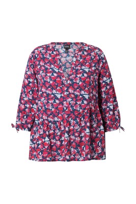 Ulla Popken Damen große Größen Bluse Fische A Linie V Ausschnitt 3 4 Arm 836251