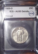 1920-D  Standing Liberty Quarter, ICG AU50, Tougher Date