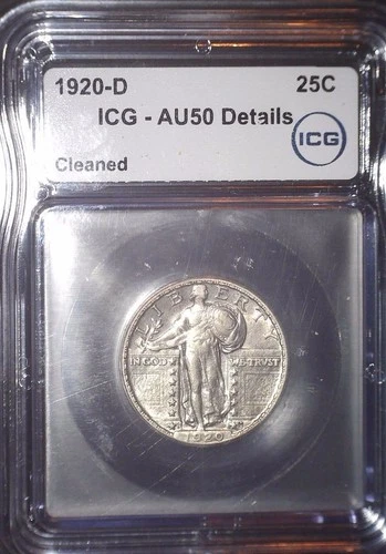 1920-D  Standing Liberty Quarter, ICG AU50, Tougher Date