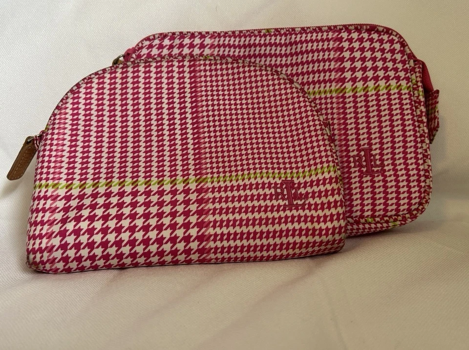 Ralph Lauren женщин розовый логотип монограмма косметики косметические туалетные принадлежности сумки, набор из 2 - Изображение 2 из 4