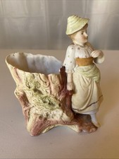 Antique German Bisque Porcelain Figural Spill Vase Planter – Victorian Girl