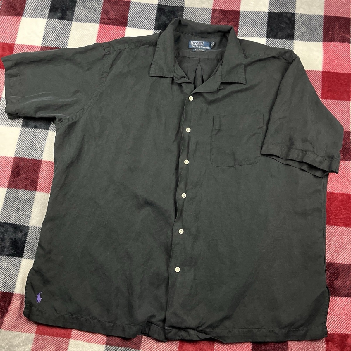 Vtg Polo Ralph Lauren Caldwell Shirt Mens XL BLK Silk Linen