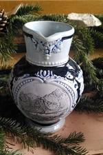 blau-weißer bauchiger Weinkrug Stanzach Lechtal gemarkt Mostkrug