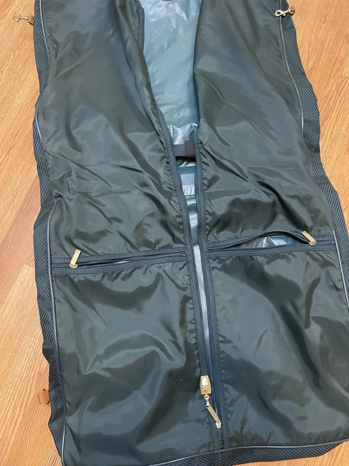 Vintage Jordache Garment Bag – Green/Tan Leather Trim Travel Luggage Suit Case - Image 2 of 4