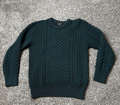 The Irish Store Sweater Womens SMALL Green Merino Wool Cable Knit Fisherman - Picture 1 of 12