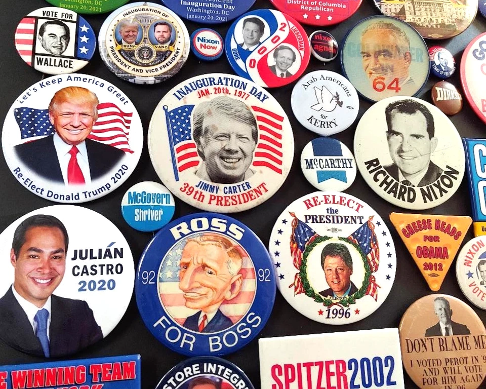60 шт. БОЛЬШОЙ политический значок назад кнопка лот Никсон Хамфри Картер Трамп - Изображение 4 из 4