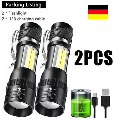 2 Stück Taschenlampe LED Aufladbar USB Super Hell Taktisches Fackel Lumen