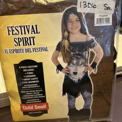 NEW 6 Piece Indian Girls Wolf Spirit Festival Costume Small 4-6 Years Old