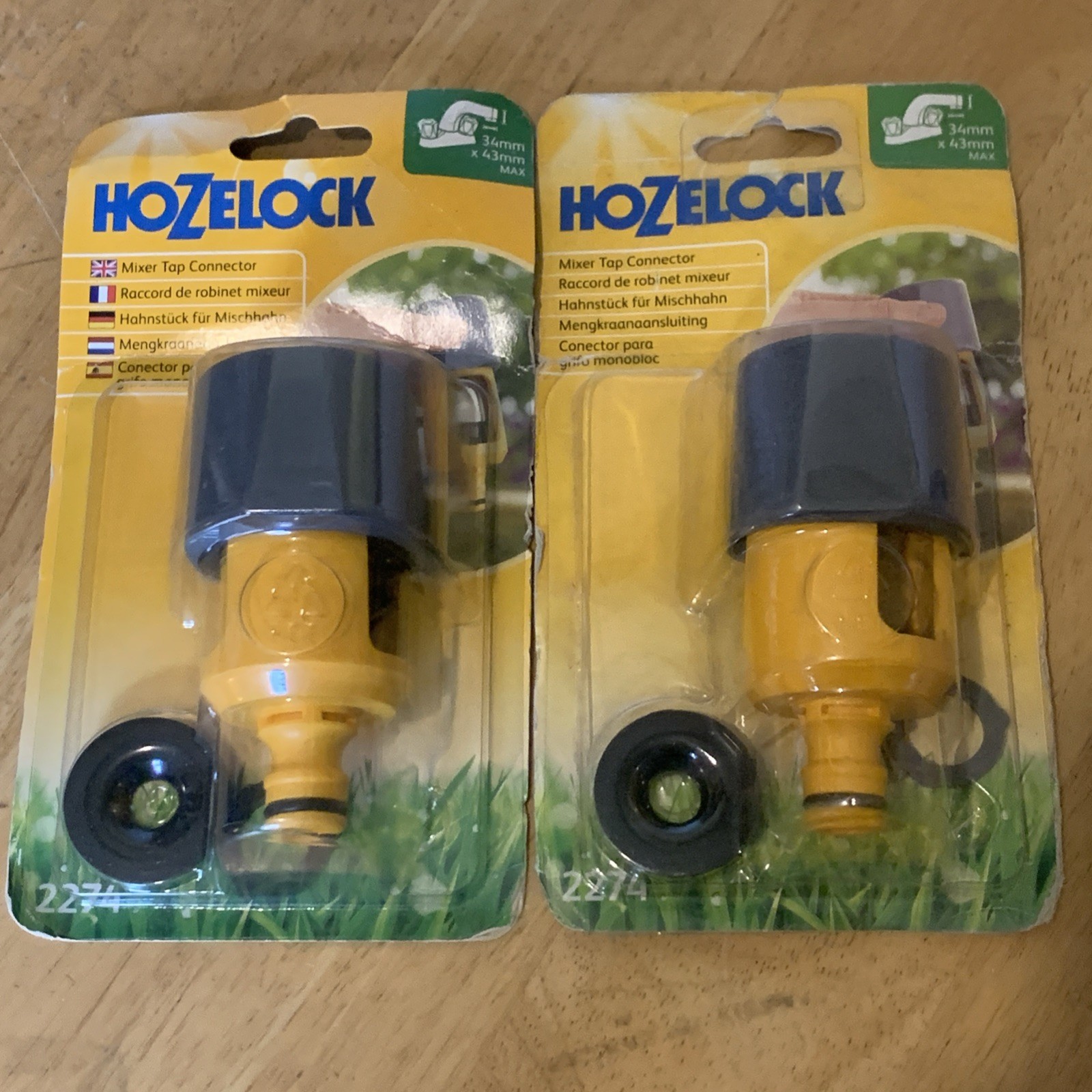 2x Hozelock 2274 Mixer Tap Connector Round or Square Fitting 34mm x 43mm Max