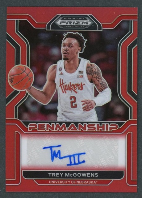 2022 Panini Prizm Draft Trey McGowens Penmanship Red Auto /199 #CP-TMC Nebraska