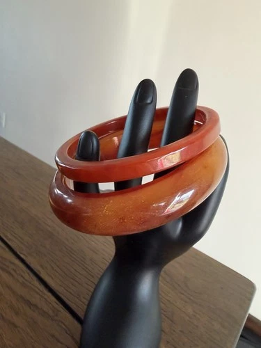 Bakelite Orange Red Bangle Bracelet Marble Swirl Rare Vintage Jewelry 1930's
