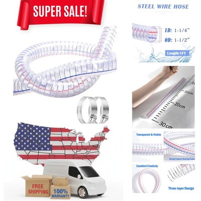 Durable 1FT PVC Vacuum Hose 1-1/4'' ID Reinforced with Steel Wire for Reliability
