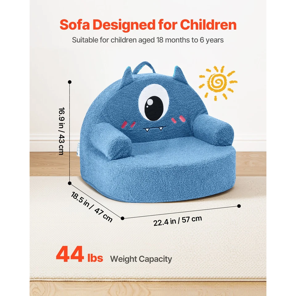 Uimoso Kids Foam Chair with Armrests, Fun Monster Design, Blue - Image 3 of 4