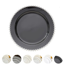10 Round 8" Plastic Salad Dinner Plates Beaded Rim Party Home Tableware Supplies