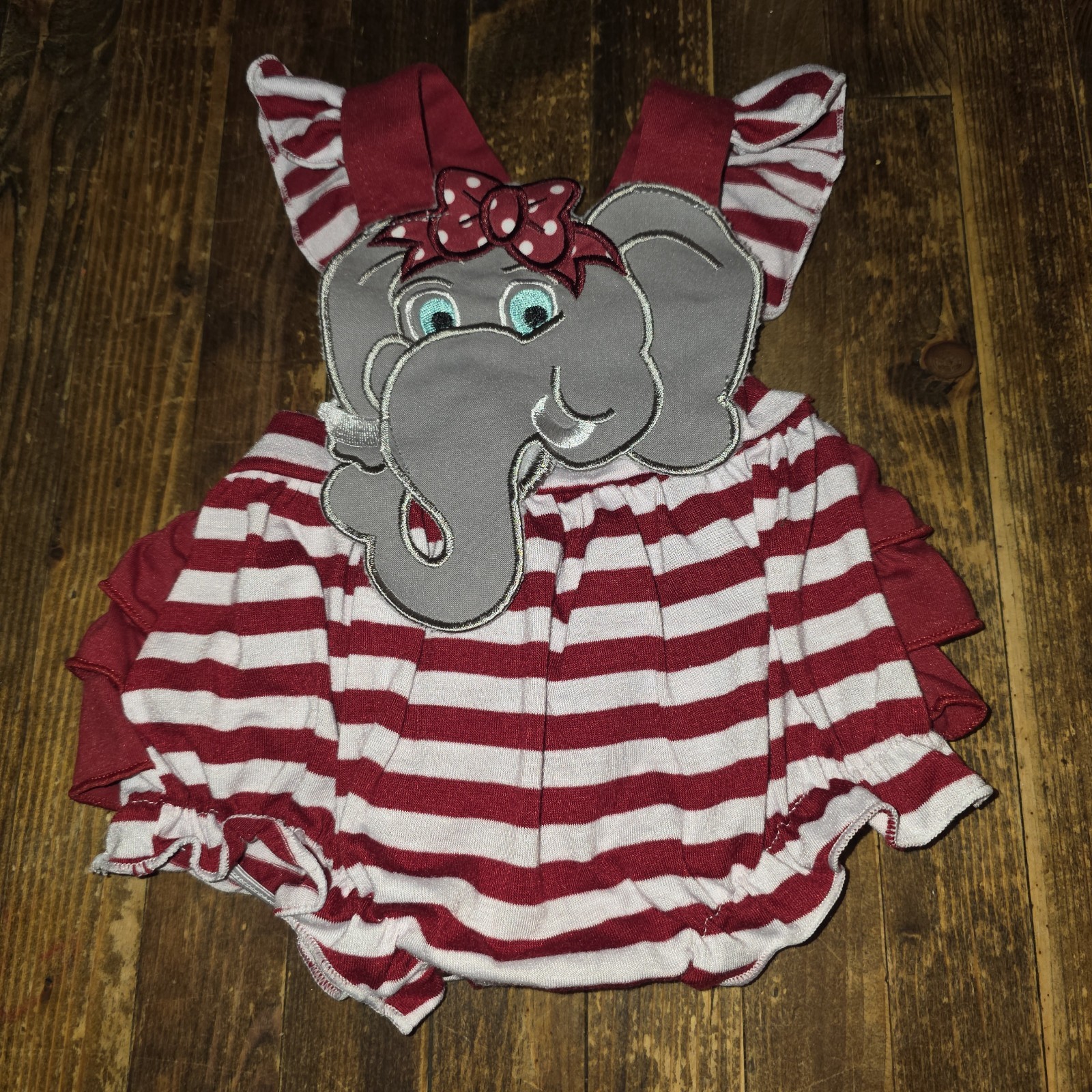 Little Lovely Designs Elephant Applique Alabama outfit Romper Red & White 0-3mo