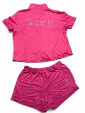 Juicy Couture Hot Pink Monogram Rhinestone Pajama Set Medium