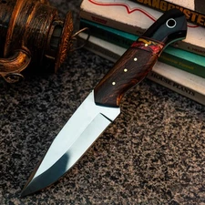 Gift-Ready 9" Damascus / Steel Knife Full Tang Hunt it Hunt + Leather Sheath