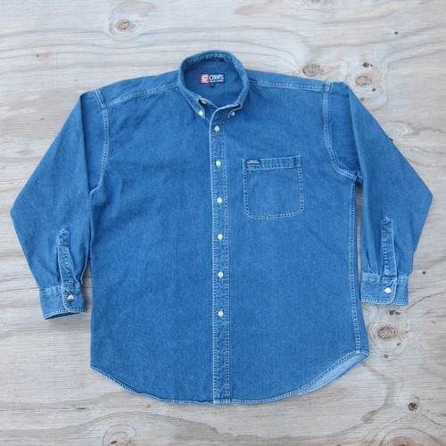 Chaps Ralph Lauren, Vintage 90s Chaps Ralph Lauren Denim Shirt Mens XL Blue Jean Logo Bar Workwear