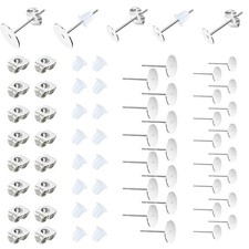 450PCS Earring Posts Stainless Steel Flat Pad,Hypoallergenic Stud 450, Silver