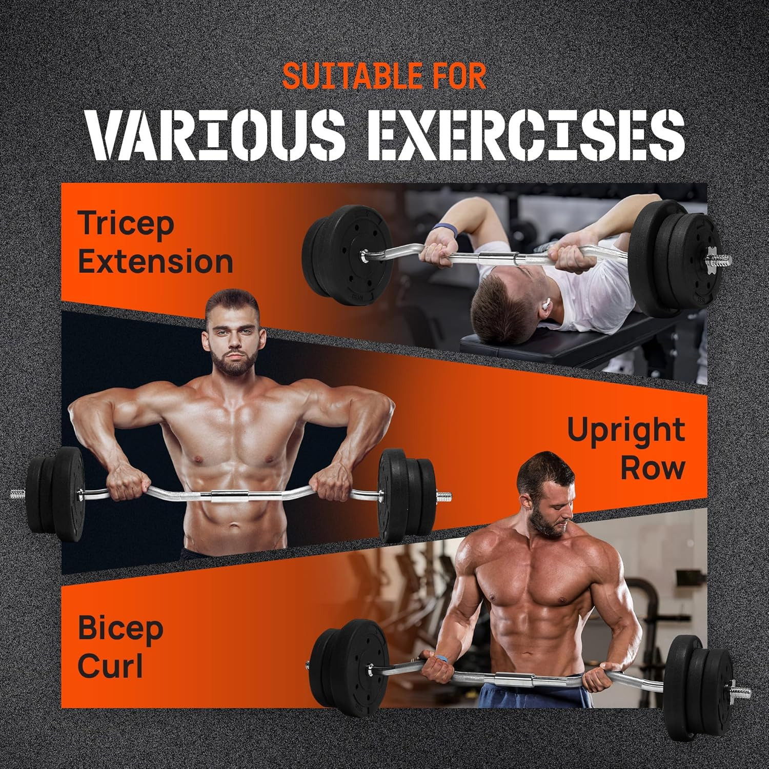 EZ Curl Barbell Weight Set 40/50 LB, 300 LB Capacity for Home Gym Workouts