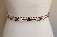 VINTAGE Thunderbird Beaded Belt Genuine Cowhide Size 26 White Red Green Kids?
