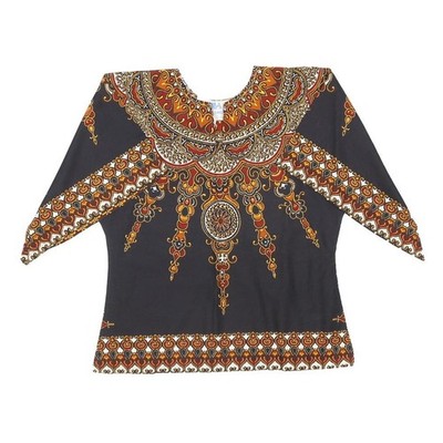 MIMA OF ENGLAND Damen Schwarz Orange Bedrucktes Top 3/4 Ärmel Rundhals M