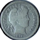 1916 P BARBER DIME - 90% SILVER - MELT VALUE $ 5 + - DB 072