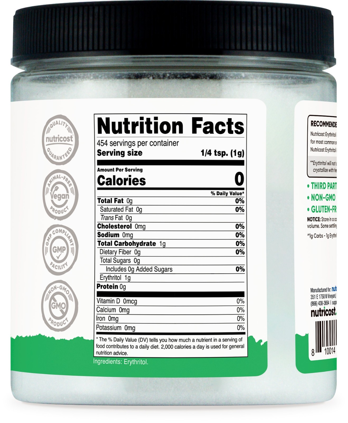 Nutricost Pantry Erythritol Plant-Based Sweetener Powder (1 LB) - Zero Additives