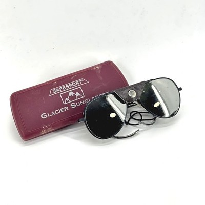 Vintage Safesport Glacier Sunglasses OS Mountaineering Leather Shields w/ Case