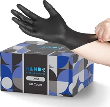 Black Nitrile Disposable Gloves Large, 50 Count - BBQ, Tattoo, Hair Dye, Cooking