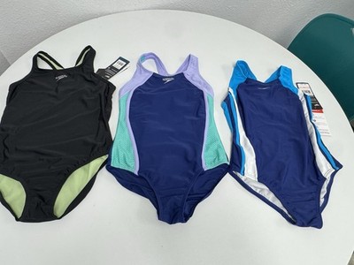 NWT Lot/3 Speedo Teen  Girl's One-Piece Swimsuit Size 10 UPF 50+ Blocks 98% Sun