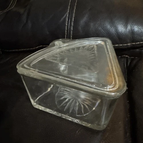 Vintage Triangle Glass Refrigerator Dish with Lid – Pat. Des. 89437 – 1930s