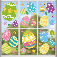 Happy Easter Egg Window Clings 6 Sheets, Green Pink Blue Easter Eggs Window Deca