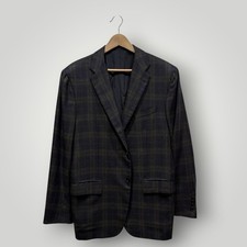 Kiton 100 Cashmere Blazer Mens 52 IT/ 42R US Plaid Navy Blue Olive Green Italy