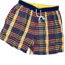Tommy Hilfiger Swim Trunks Mens Size Large Plaid Swimwear Lined Shorts Retro