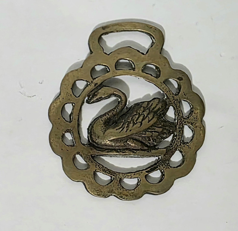 Vtg Horse Harness Bridle Brass Heraldic Swan Medallion Dimensional 3.5" x 3"