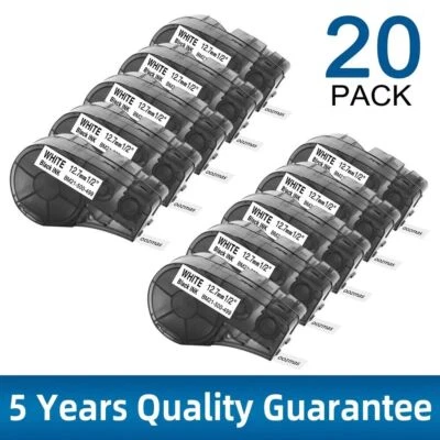 20PK Label Cartridge for Brady BMP21-PLUS M21-500-499 Nylon Black/White 1/2"x16'