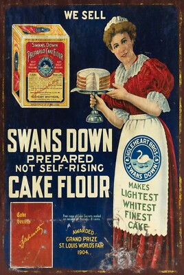 Schwäne Daunen Kuchen Mehl Backen Werbung Vintage Retro Stil Blechschild Küche Deko